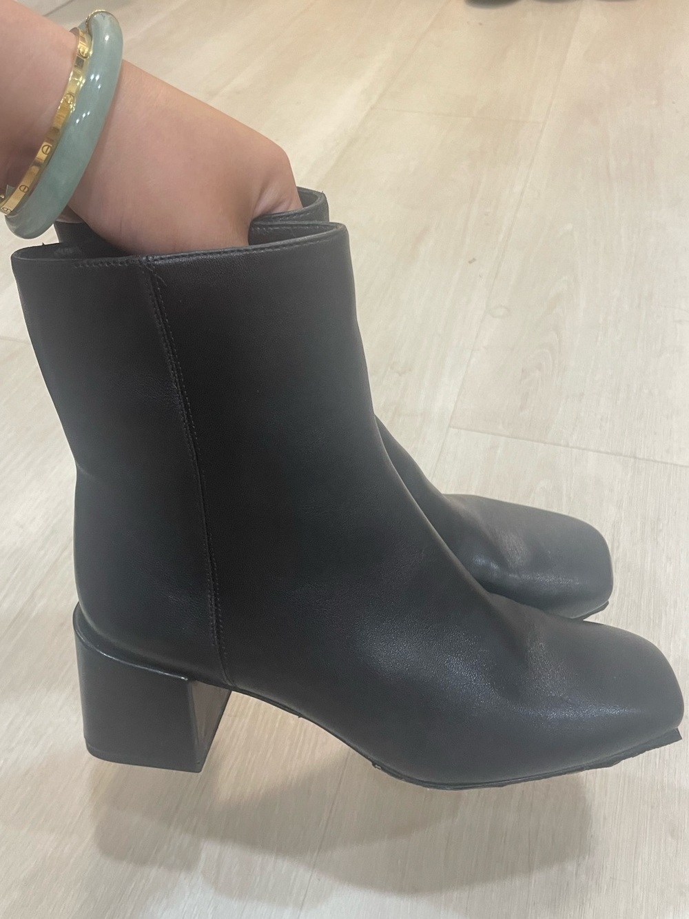 Vince Black Leather Square-Toe Ankle Boots